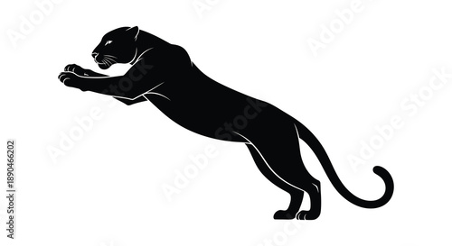 A striking black panther is depicted in a dynamic pose seemingly leaping forward a bold silhouette high quality professional detailed modern