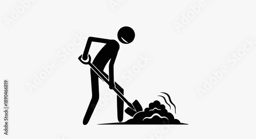 Stick figure digging with a shovel in dirt.