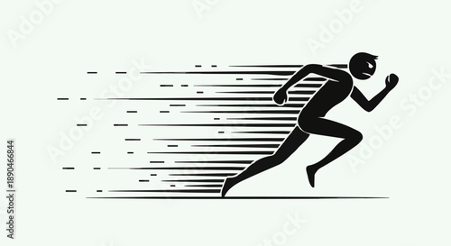Silhouette of a runner in motion with speed lines.