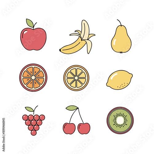 Fresh Fruits Collection apples bananas pears citrus kiwi and berries