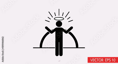 Stick Figure Angelic Figure With Halo And Rays Of Light.