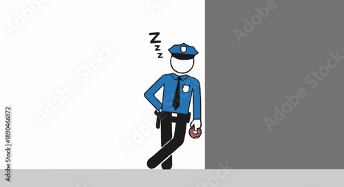 Sleeping Police Officer Leaning Against Wall Illustration.