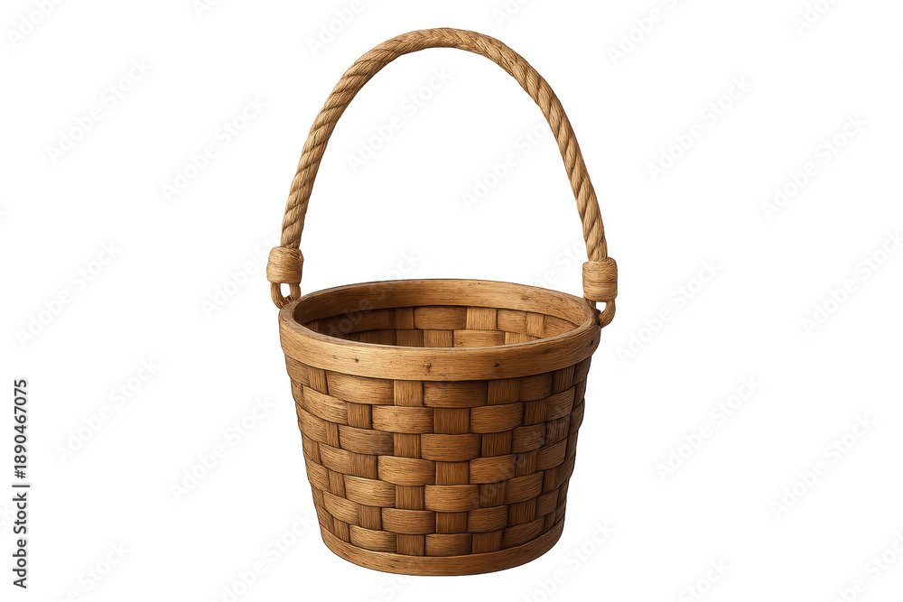 Obraz premium Woven wood basket with handle on transparent background