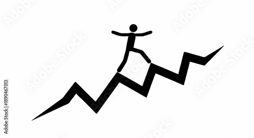 Stick figure climbing jagged graph line symbolizing success.