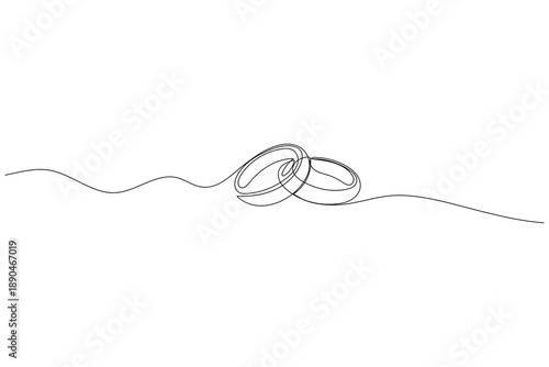 Wedding ring continuous one line drawing minimalist outline vector illustration