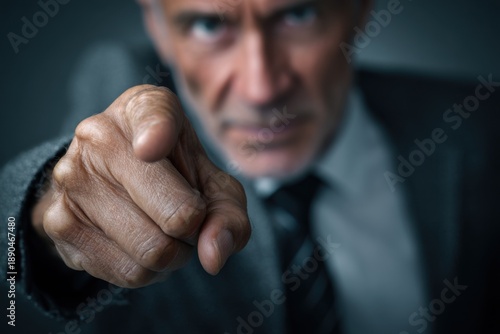 Businessman points finger directly at camera during serious discussion in office setting, emphasizing a key point about professionalism and leadership dynamics