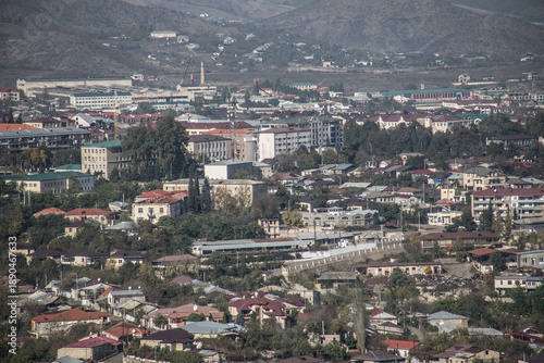 Khankendi, Azerbaijan - 28.10.2024: Scenic View of Khankendi City, Azerbaijan: A Glimpse of the City Nestled Amidst the Mountains