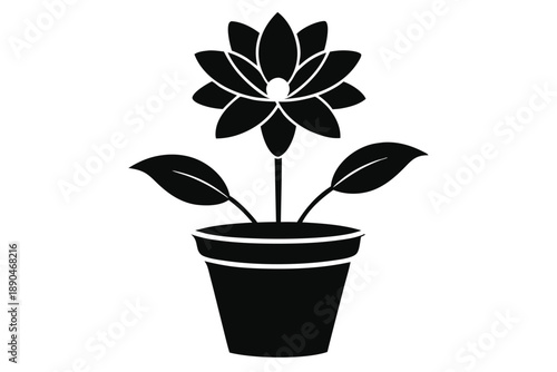 flower in a pot silhouette line art vector illustration
