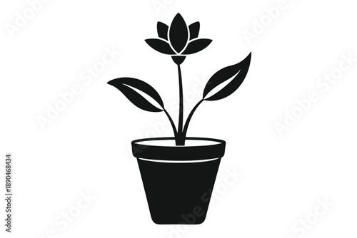 flower in a pot silhouette line art vector illustration