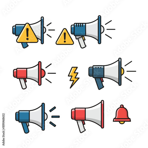 Megaphone Alerts Set with Warning Icon