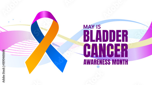 Bladder cancer awareness month banner with ribbon and wave, vector illustration