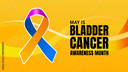 bladder cancer awareness month, banner with ribbon on orange wave background, vector illustration
