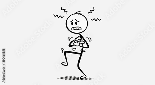 Stick figure expressing fear and anxiety with trembling hands and worried expression.