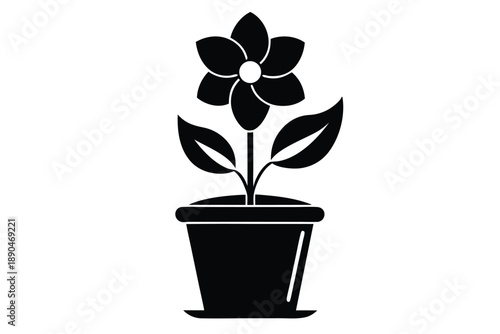 flower in a pot silhouette line art vector illustration