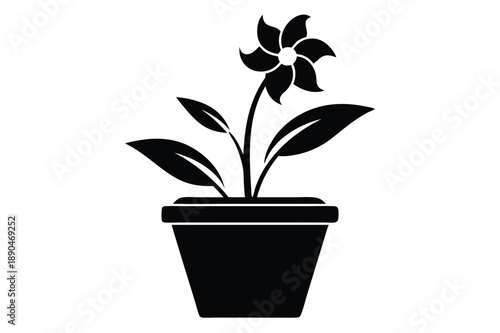 flower in a pot silhouette line art vector illustration