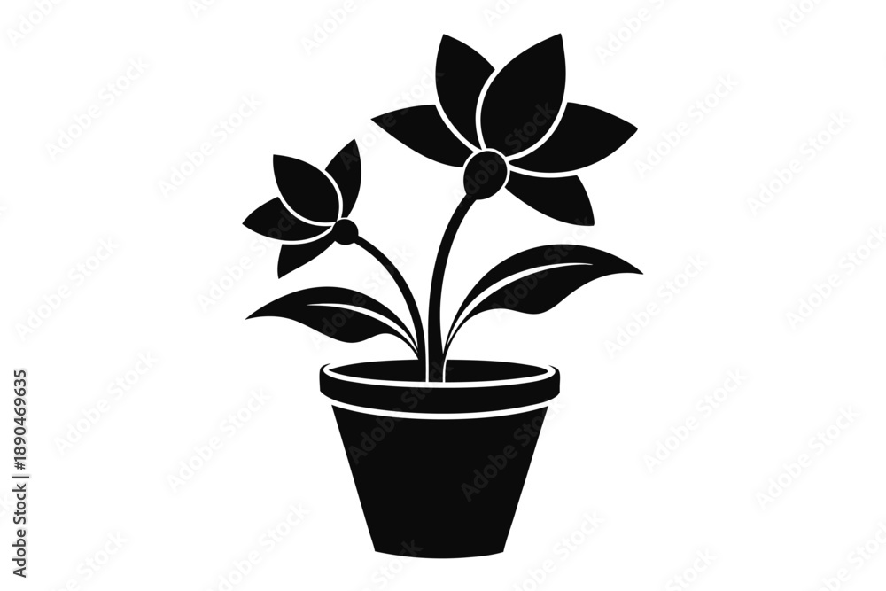 Fototapeta premium flower in a pot silhouette line art vector illustration