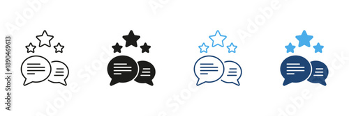 Speech Bubbles With Stars Line And Solid Icon Set. Customer Feedback, Review, And Rating Communication Outline And Silhouette Symbol Collection. Isolated Vector Illustration