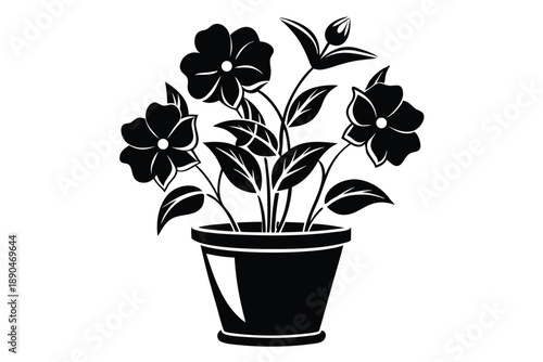 flower in a pot silhouette line art vector illustration