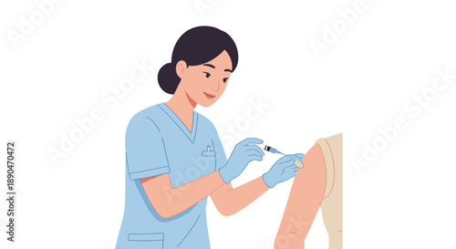 Nurse giving injection: healthcare professional administering vaccine to patient