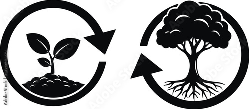 Black Silhouette of Children Reading Books in Various Poses, Kids in Library on Swings and Under Trees Vector Illustration Set,