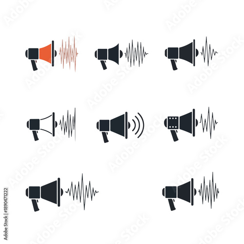 Megaphone icons with sound waves