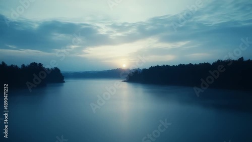 Wallpaper Mural Mist rises from a glassy lake at sunrise, soft fog and golden light reflecting dark forest silhouettes along the horizon for a serene, tranquil morning landscape Torontodigital.ca