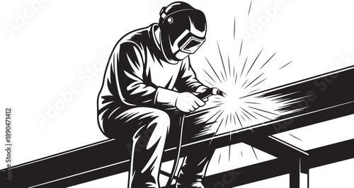 Industrial Welder Working Metal Illustration