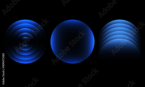 Sonic waves, WiFi signal glowing elements, radar sensor light effects, round wireless network neon symbols. Vector illustration.