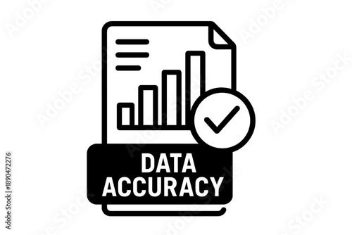 Data accuracy report icon featuring a document, bar graph, and a verified checkmark symbol for quality control