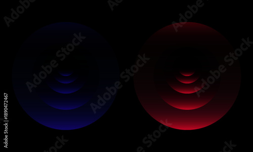 WiFi or scanner light effect, red and blue glowing sonic waves, good or bad signal concept. Neon no signal icon. Wireless network symbols.