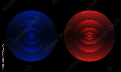 WiFi or scanner light effect, red and blue glowing sonic waves, good or bad signal concept. Neon no signal icon. Wireless network symbols.