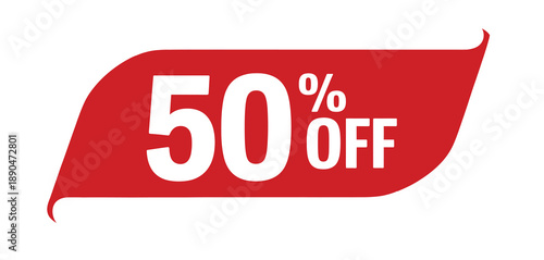 A red ribbon banner displays 50 off in bold white lettering