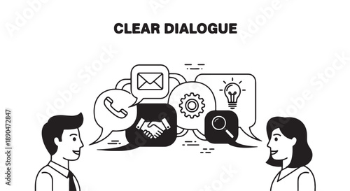 Business people communicating effectively with clear dialogue and speech bubbles