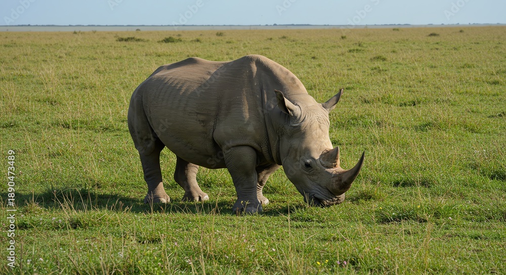 Obraz premium Rhino grazing in African grassland