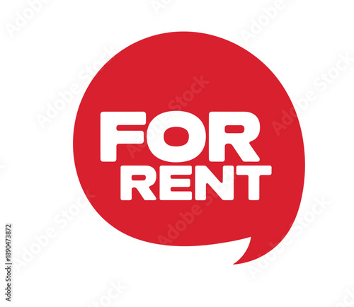 Red speech bubble with bold white text indicating property for rent