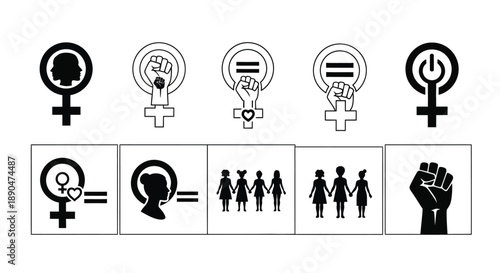 Feminist symbols and icons representing equality and empowerment