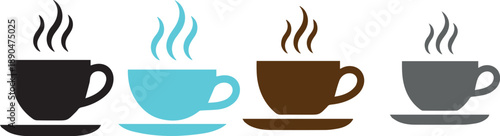 Coffee Cup Icon Set Hot Drink Mug Collection Black Blue Brown Gray Cafe Beverage Vector