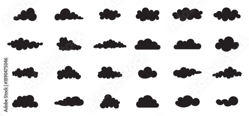 Set of Cloud Icon Black Line. Clouds vector Illustration with Weather Climate Symbol. Editable stroke thin line with Cartoon Bubble Sign.