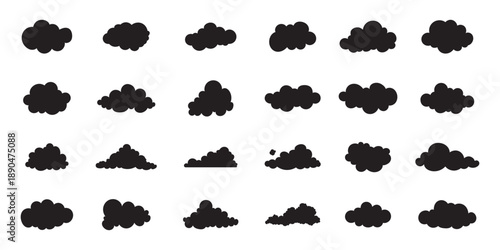Set of Cloud Icon Black Line. Clouds vector Illustration with Weather Climate Symbol. Editable stroke thin line with Cartoon Bubble Sign.