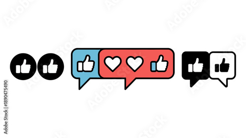 Social media reaction icons showing likes and hearts for digital communication