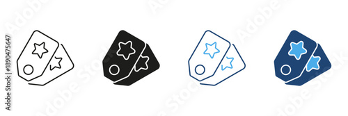 Starred Price Tags Line And Solid Icon Set. Discount, Promotion, And Special Offer Outline And Silhouette Symbol Collection. Retail And E-Commerce Marketing. Isolated Vector Illustration