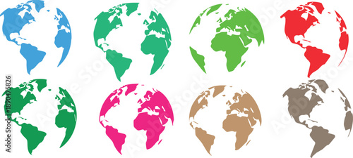 World Map Globe Icon Set Colorful Earth Planet Global Geography Vector Collection