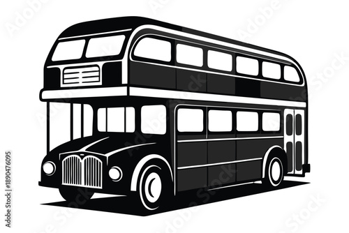 double decker bus silhouette line art vector illustration