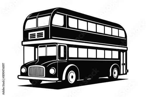 double decker bus silhouette line art vector illustration