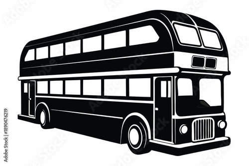 double decker bus silhouette line art vector illustration