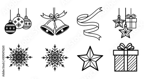 Set of 9 Christmas icons vector isolated PNG with Transparent Background