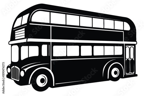 double decker bus silhouette line art vector illustration