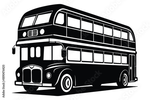 double decker bus silhouette line art vector illustration
