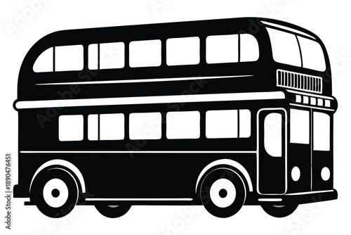 double decker bus silhouette line art vector illustration