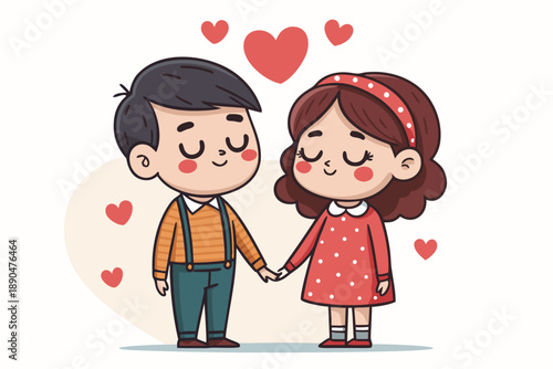 Cartoon Couple Holding Hands With Shy Expre Premium Digital Asset Ideal for Marketing